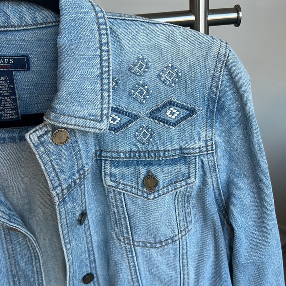 VTG Chaps Women Blue Denim Embroidered Jean Jacket Western Coastal Cowgirl Sz L - Picture 5 of 13
